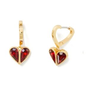 🆕 Kate Spade Red Stone Heart Huggies Earrings NWT